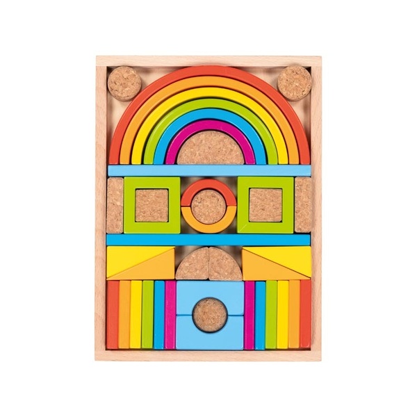 Colorful wood and cork building block set